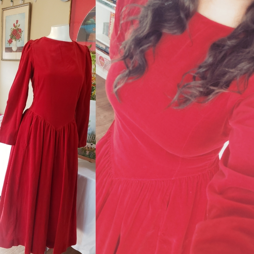 Vintage Laura Ashley True Red Velvet Dress